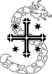 Das Logo der Larp IG Südlande zeigt eine Schlange, die in S-From hinter einem Kreuz mit waagrechten und senkrechten Balken ist. In den Flächen die die Kreuzbalken aufspannen ist jeweils ein Stern.