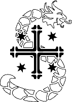 Das Logo der Larp IG Südlande zeigt eine Schlange, die in S-From hinter einem Kreuz mit waagrechten und senkrechten Balken ist. In den Flächen die die Kreuzbalken aufspannen ist jeweils ein Stern.